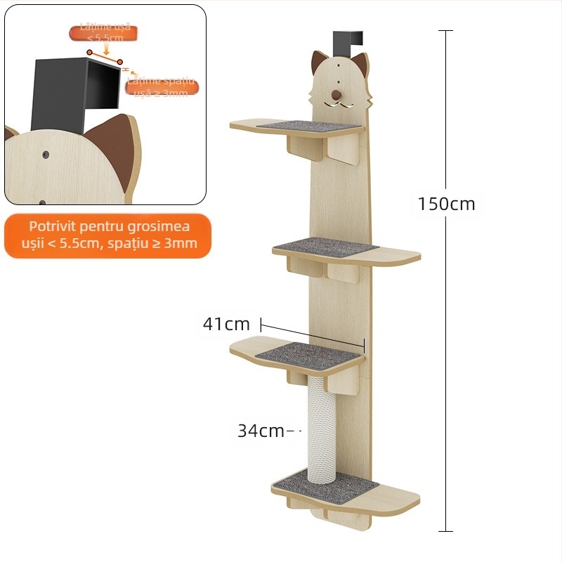 Suport de cățărat pentru pisici, tip perete, mic, nu gol, suspendat pe perete, ușă din lemn masiv, suport de cățărat pentru pisici, jucării pentru pisici, mobilier pentru pisici, ornamente