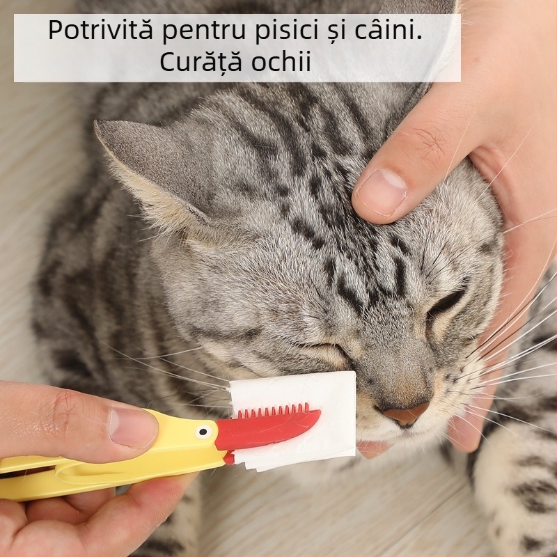 Perie pentru lacrimi de animale de companie, perie pentru excremente de ochi de pisică și câine, perie cu noduri, curățitor de ochi cu clips, perie moale, exclusiv Amazon