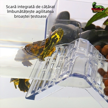 Masă de uscare acrilică pentru broaște țestoase braziliene, ghiveci de broaște țestoase pentru cățărat, peisaj, cutie de broaște țestoase transparentă, nivel ridicat al apei, insulă plutitoare, masă de broaște țestoase pentru uscare