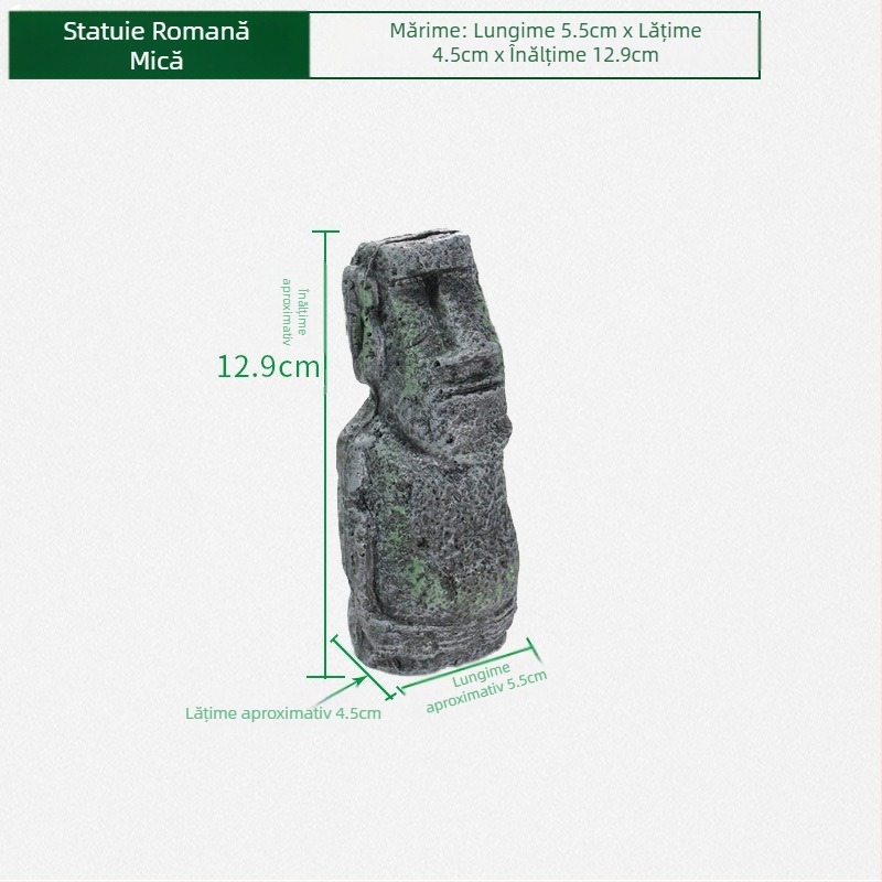 Statuie din piatră cu chip uman, Insula Paștelui, statuie din piatră de rășină, peisaj pentru acvariu, cutie pe șenile, decor, statuie de acvariu, decor, peisaj