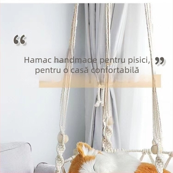 Coș suspendat pentru animale de companie, țesut manual, stil boem – hamac pentru pisici pentru toate anotimpurile