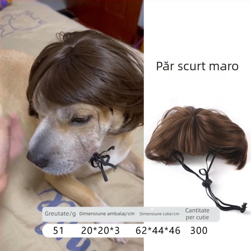 Perucă pentru animale de companie, coafură, câini, pisici, breton îngrijit, cap exploziv, rochie de pluș amuzantă, articole de sărbători