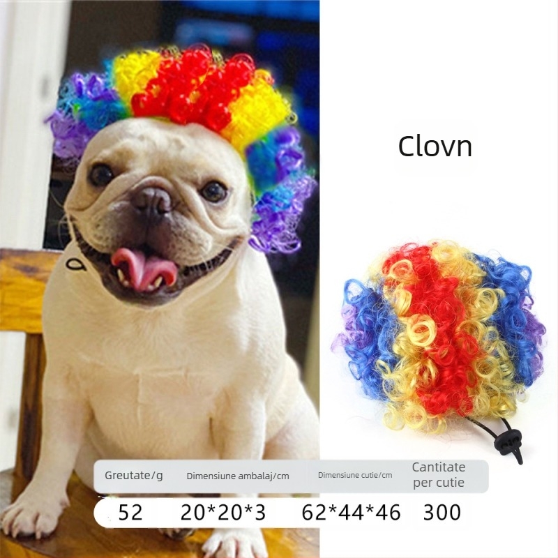 Perucă pentru animale de companie, coafură, câini, pisici, breton îngrijit, cap exploziv, rochie de pluș amuzantă, articole de sărbători