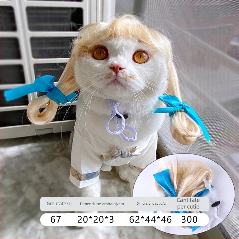 Perucă pentru animale de companie, coafură, câini, pisici, breton îngrijit, cap exploziv, rochie de pluș amuzantă, articole de sărbători