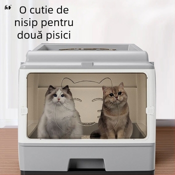 Sertar supradimensionat complet închis pentru așternut pentru pisici, ușă dublă, modernizat pentru toaletă pentru pisici, spațiu supradimensionat, fără griji, rezistent la miros, prevenirea scurgerilor laterale