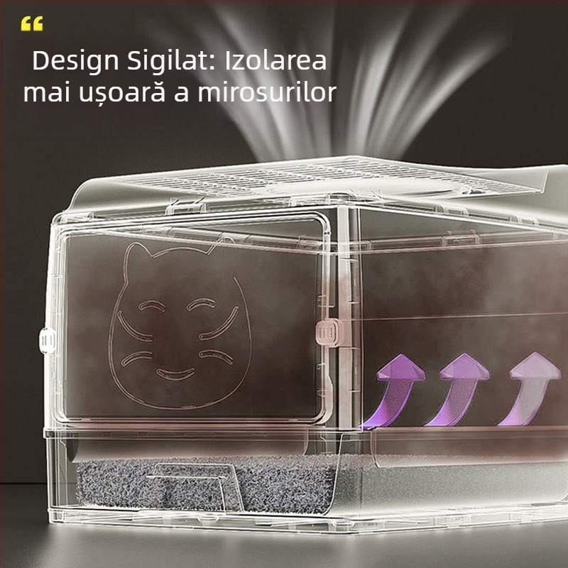 Sertar supradimensionat complet închis pentru așternut pentru pisici, ușă dublă, modernizat pentru toaletă pentru pisici, spațiu supradimensionat, fără griji, rezistent la miros, prevenirea scurgerilor laterale