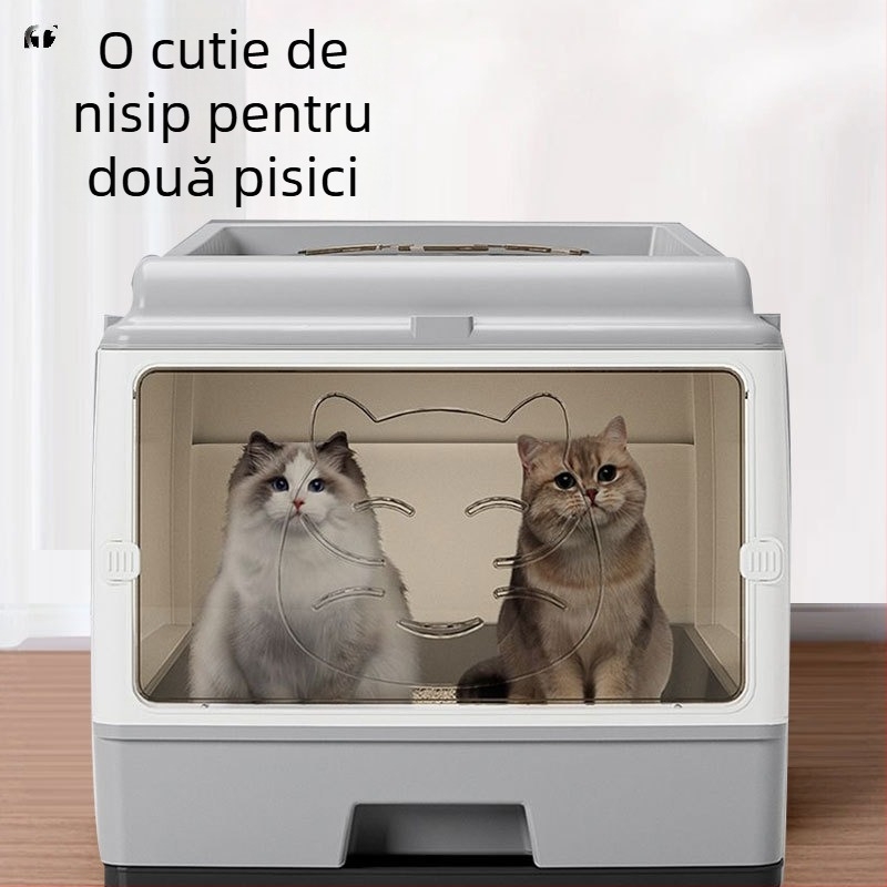 Sertar supradimensionat complet închis pentru așternut pentru pisici, ușă dublă, modernizat pentru toaletă pentru pisici, spațiu supradimensionat, fără griji, rezistent la miros, prevenirea scurgerilor laterale