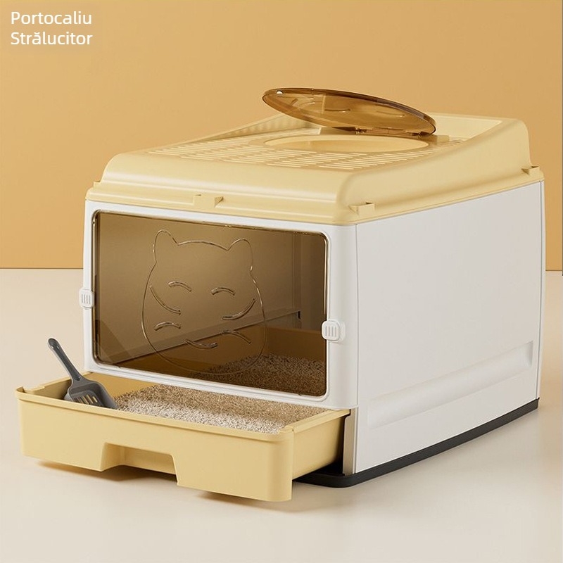 Sertar supradimensionat complet închis pentru așternut pentru pisici, ușă dublă, modernizat pentru toaletă pentru pisici, spațiu supradimensionat, fără griji, rezistent la miros, prevenirea scurgerilor laterale