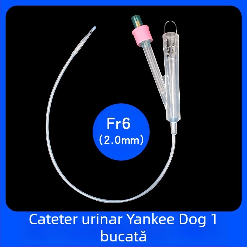 Cateter de unică folosință pentru animale de companie, cateter din silicon cu lumen dublu pentru câini, cu sac cu bilă umbrită, sac de drenaj pentru urinarea câinilor