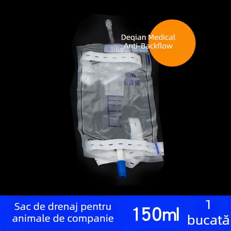 Cateter de unică folosință pentru animale de companie, cateter din silicon cu lumen dublu pentru câini, cu sac cu bilă umbrită, sac de drenaj pentru urinarea câinilor