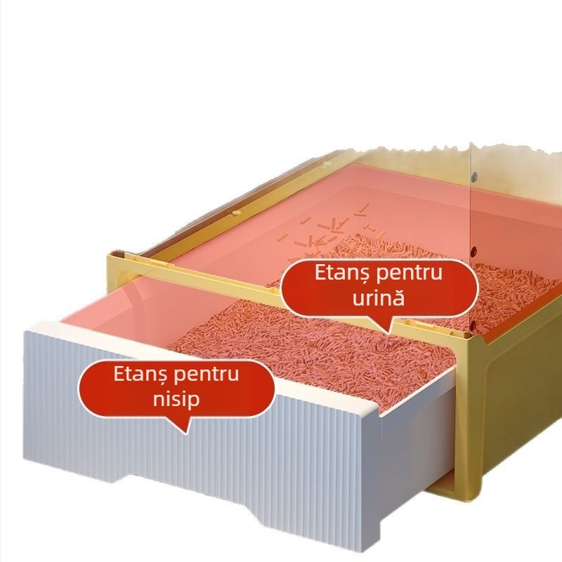 Bazin pentru așternut pentru pisici, complet închis, sertar rezistent la miros, tip sertar supradimensionat, anti-stropire, toaletă pentru pisici, anti-nisip, bazin pentru așternut pentru pisici pentru bebeluși