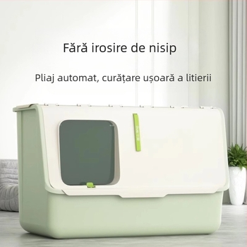 Toaletă pentru pisici Shouai extra mare, complet închisă, pentru pisici, care intră și iese din bazinul deschis pentru pisici Puppet Cat, anti-așternut