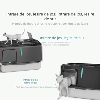 Toaletă pentru pisici Shouai extra mare, complet închisă, pentru pisici, care intră și iese din bazinul deschis pentru pisici Puppet Cat, anti-așternut