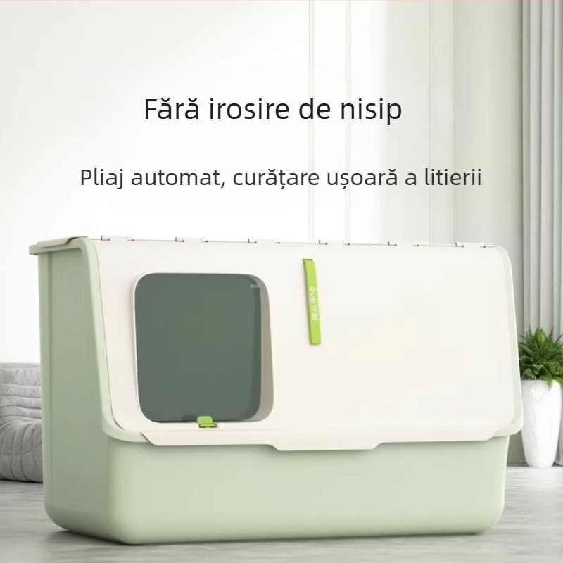 Toaletă pentru pisici Shouai extra mare, complet închisă, pentru pisici, care intră și iese din bazinul deschis pentru pisici Puppet Cat, anti-așternut