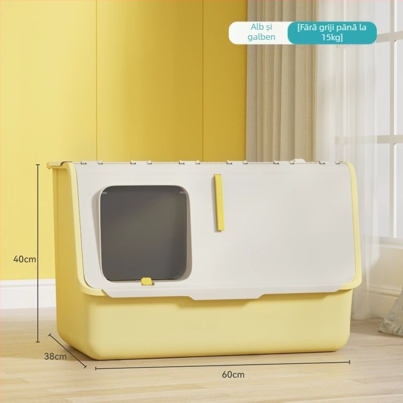 Toaletă pentru pisici Shouai extra mare, complet închisă, pentru pisici, care intră și iese din bazinul deschis pentru pisici Puppet Cat, anti-așternut