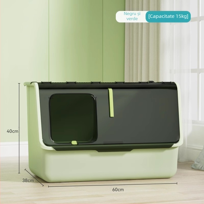 Toaletă pentru pisici Shouai extra mare, complet închisă, pentru pisici, care intră și iese din bazinul deschis pentru pisici Puppet Cat, anti-așternut