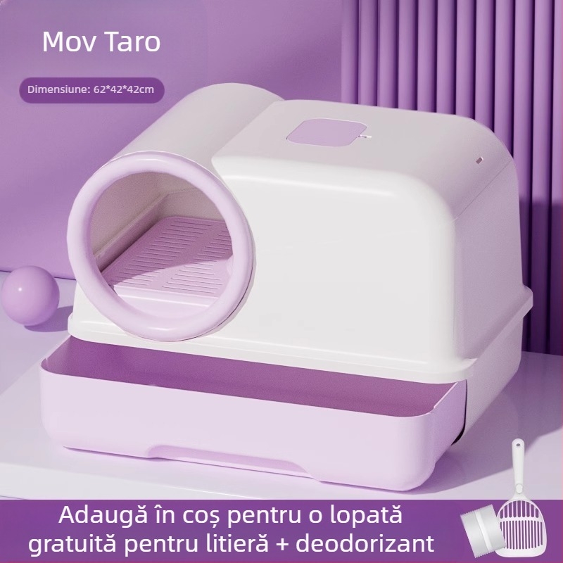 Toaletă pentru pisici Shouai extra mare, complet închisă, pentru pisici, care intră și iese din bazinul deschis pentru pisici Puppet Cat, anti-așternut