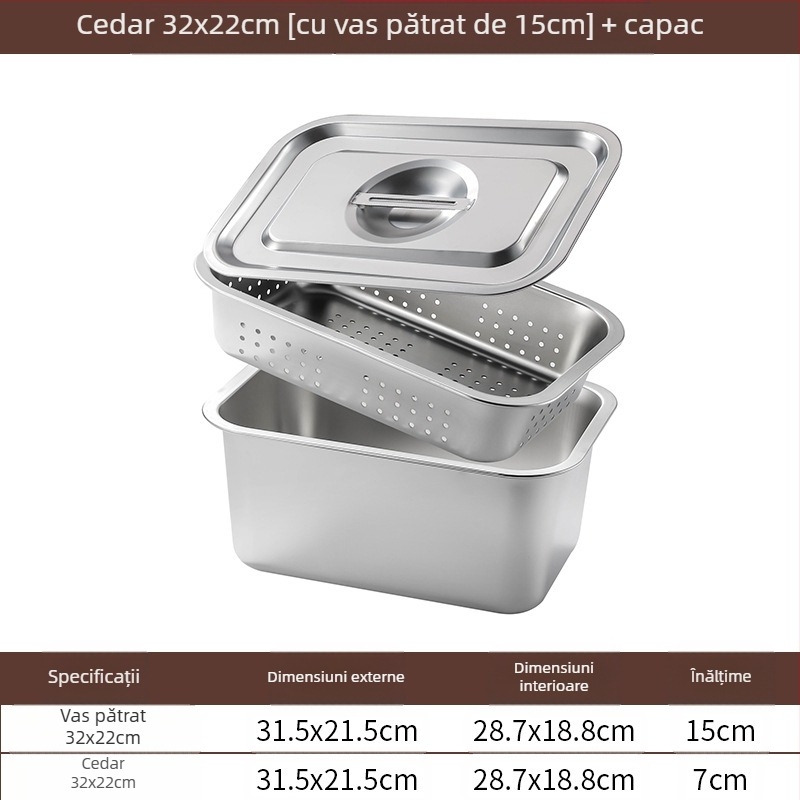 Tavă pătrată cu fund plat din oțel inoxidabil, tavă dreptunghiulară comercială, adâncire, perforare, bazin pătrat, bazin de scurgere, costum, bazin pentru legume prăjite