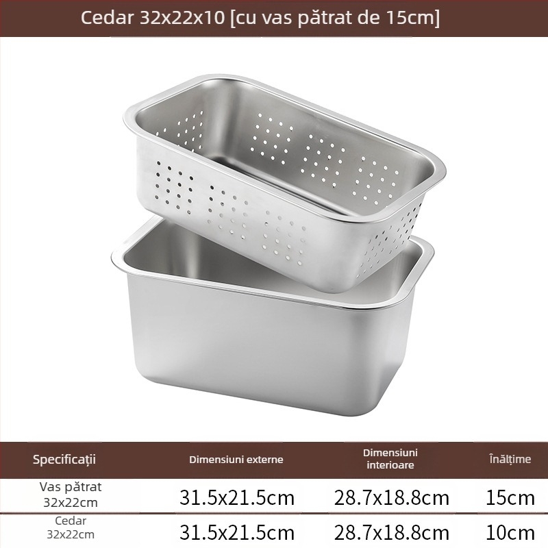 Tavă pătrată cu fund plat din oțel inoxidabil, tavă dreptunghiulară comercială, adâncire, perforare, bazin pătrat, bazin de scurgere, costum, bazin pentru legume prăjite