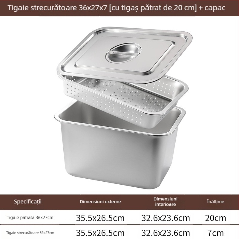 Tavă pătrată cu fund plat din oțel inoxidabil, tavă dreptunghiulară comercială, adâncire, perforare, bazin pătrat, bazin de scurgere, costum, bazin pentru legume prăjite