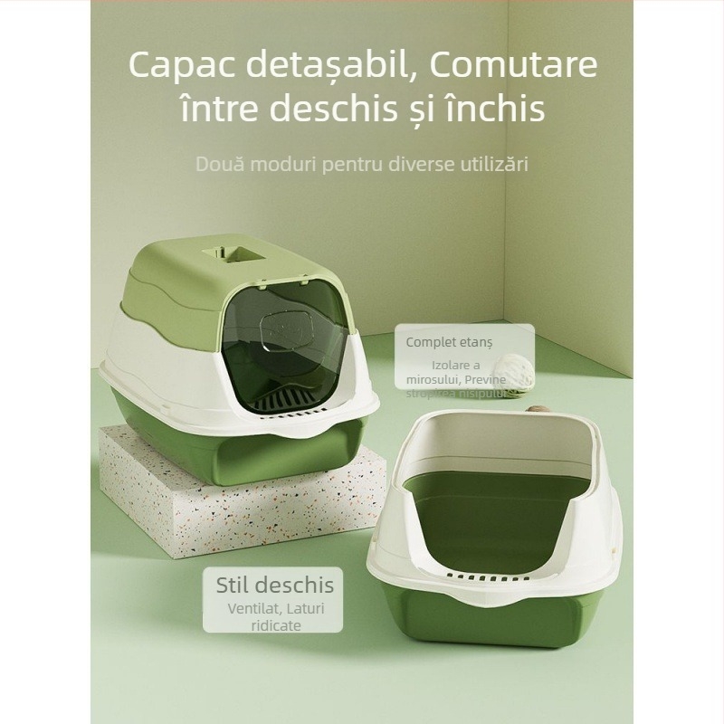 Litiera pentru pisici complet închisă, prevenirea mirosurilor, cu toaletă, cușcă, bazin pentru excremente de pisoi, provizii pentru pisici implicite