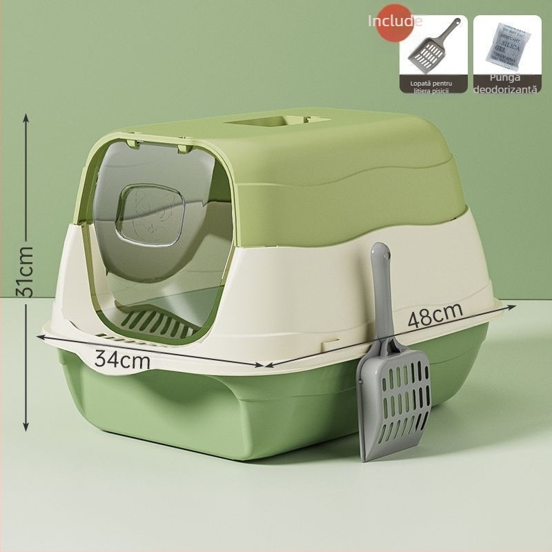 Litiera pentru pisici complet închisă, prevenirea mirosurilor, cu toaletă, cușcă, bazin pentru excremente de pisoi, provizii pentru pisici implicite