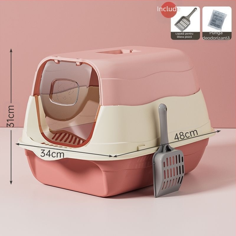 Litiera pentru pisici complet închisă, prevenirea mirosurilor, cu toaletă, cușcă, bazin pentru excremente de pisoi, provizii pentru pisici implicite