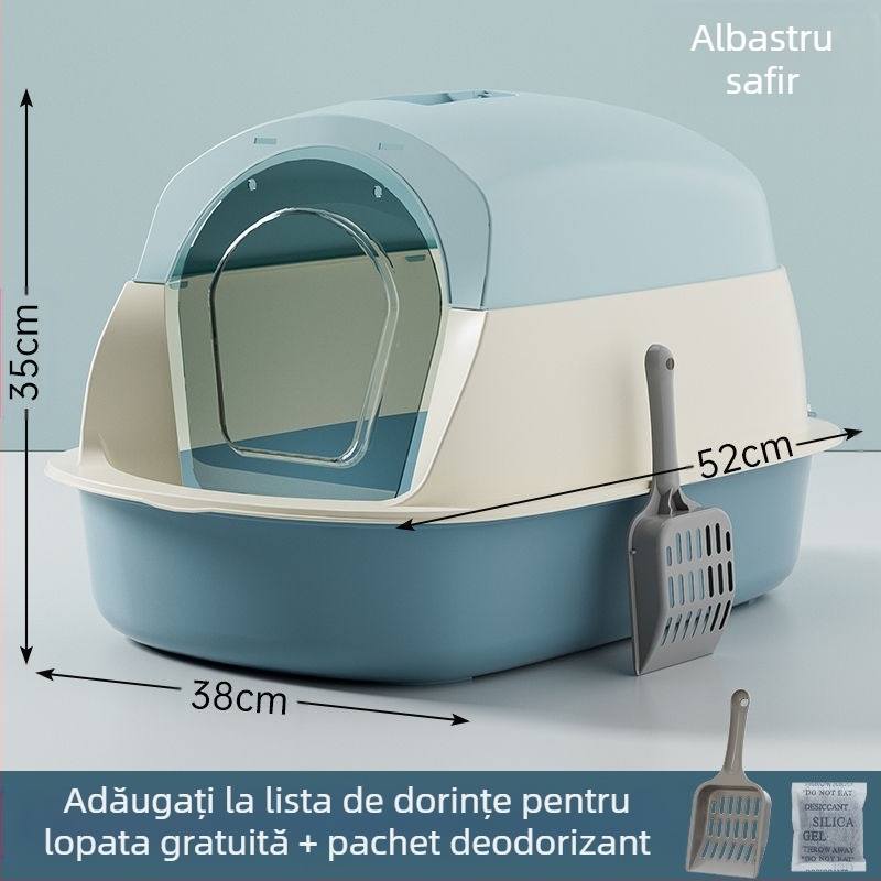 Litiera pentru pisici complet închisă, prevenirea mirosurilor, cu toaletă, cușcă, bazin pentru excremente de pisoi, provizii pentru pisici implicite