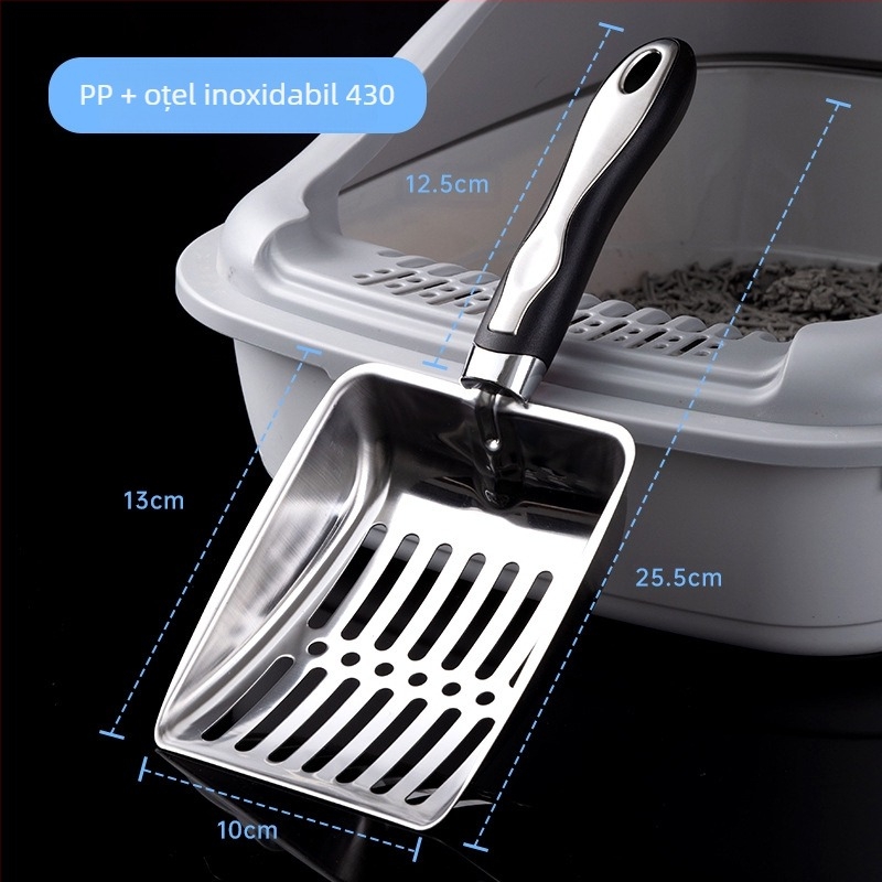 Lopată pentru așternut pentru pisici transfrontalieră, lopată pentru pisici din oțel inoxidabil, lopată pentru pisici, deodorant pentru așternut pentru pisici, instrumente de curățare en-gros din fabrică, articole pentru animale de companie