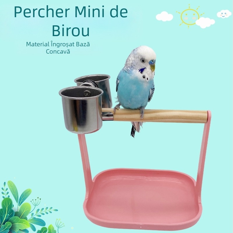 Papagal stație tijă desktop stație mică rack pasăre stație stick pasăre rack hrană cupă platformă stație de dresaj stick stație suport păsări provizii
