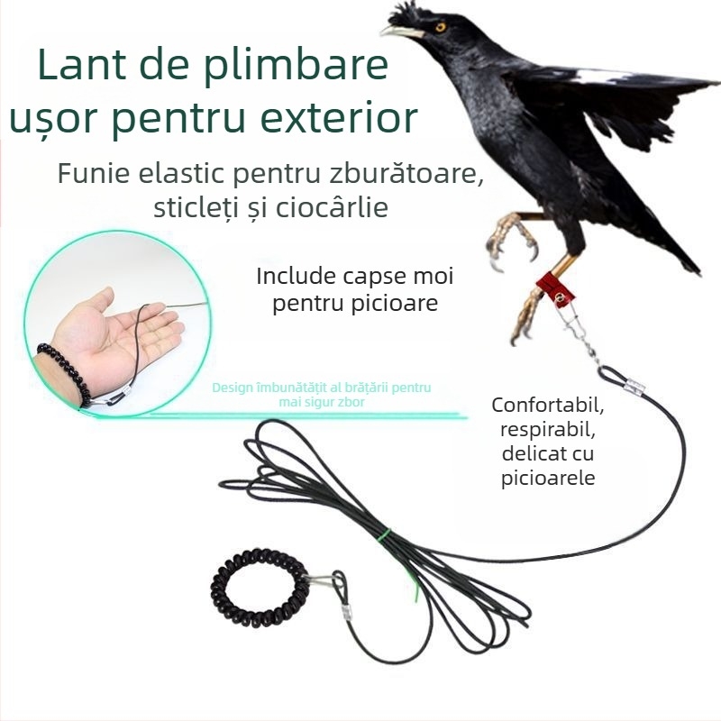 Coardă ușoară de zbor pentru păsări, cioară cu gât alb, coardă de mers pentru păsări, husă din piele catifea pentru picioare nerănite