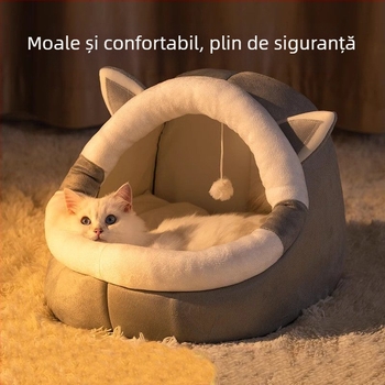 Plasă de casă pentru pisici semi-închisă caldă de iarnă, pat popular pentru pisici, saltea pentru pisici, câini mici, cușcă pentru câini, patru anotimpuri, universală