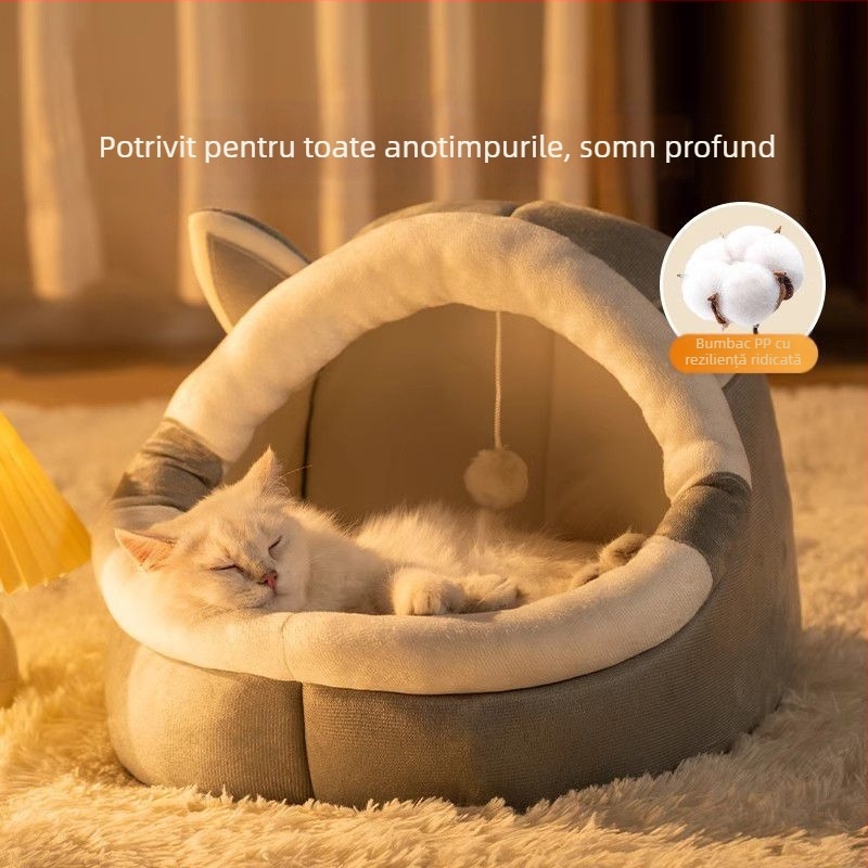 Plasă de casă pentru pisici semi-închisă caldă de iarnă, pat popular pentru pisici, saltea pentru pisici, câini mici, cușcă pentru câini, patru anotimpuri, universală