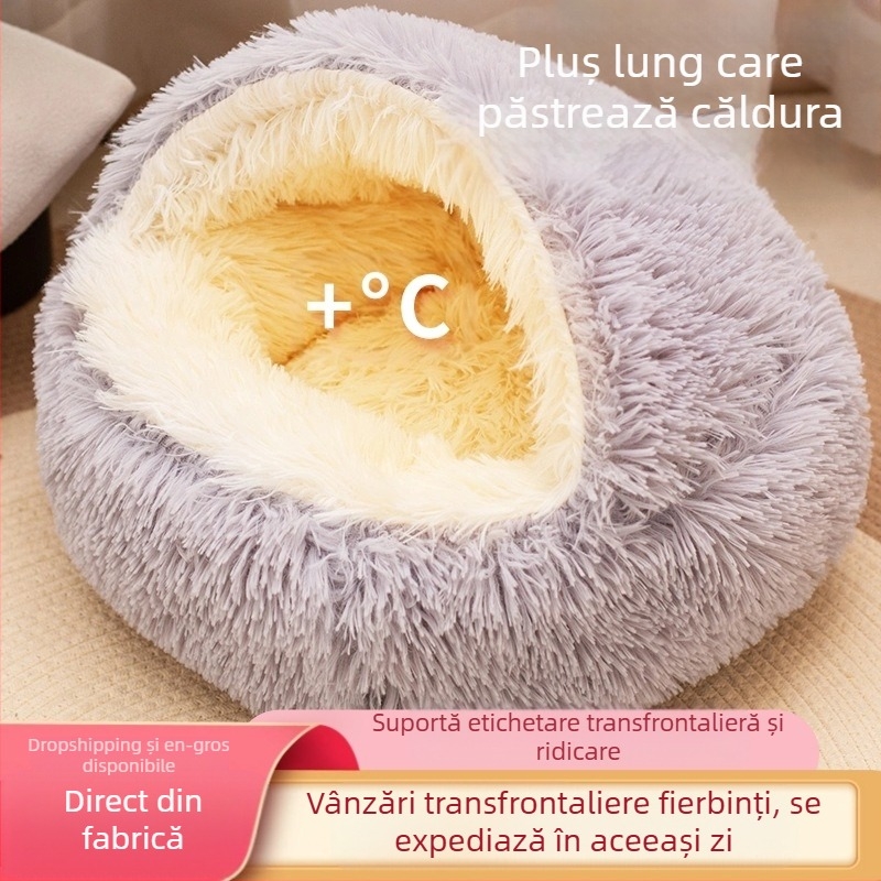 En-gros, cuib de cochilie semi-închis, cuib de animale de companie, covoraș rotund de pluș, covoraș cald de iarnă, cuib de pisică, cuib de câine care nu este putrezit