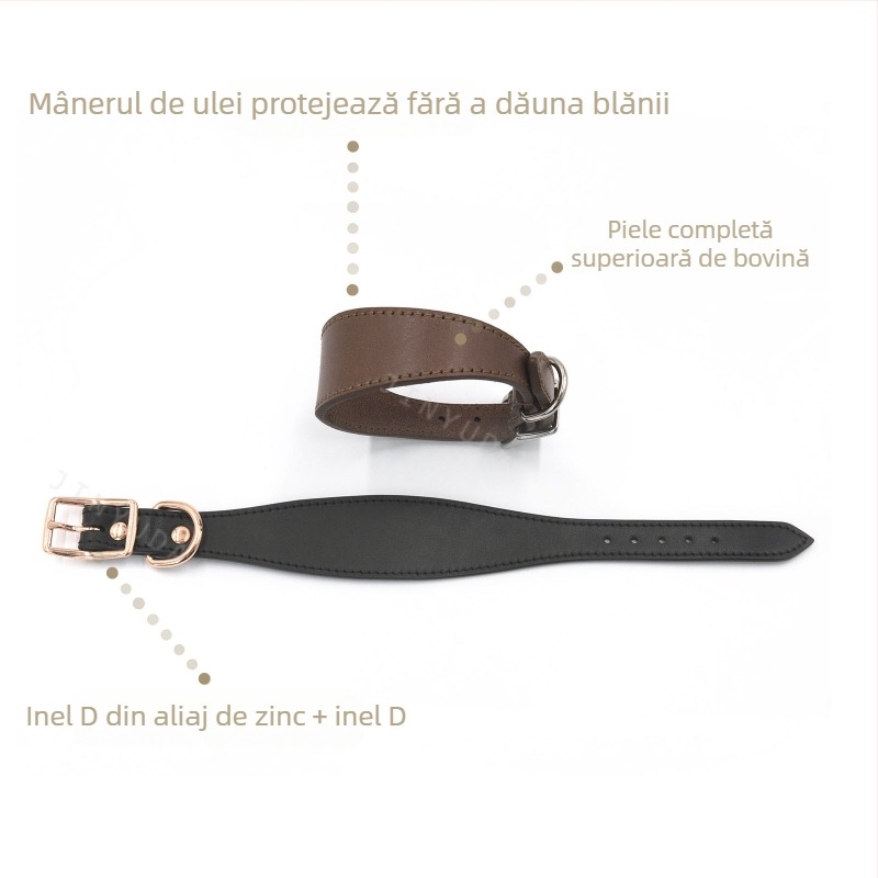 Zgardă din piele de vacă lărgită, protecție fină pentru câini, zgardă pentru animale de companie, zgardă anti-leziuni pentru ogari