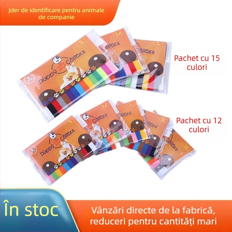 Inel de identificare pentru animale de companie, imprimare cu zgardă pentru animale de companie în 15 culori, cu curea pentru zgardă pentru cățeluș și pisoi