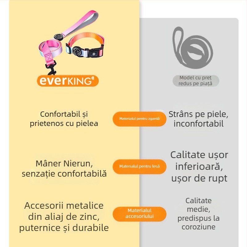 Lesă pentru câini Everking, ham pentru câini de mărime mică, cu lanț, culoare gradient, guler pentru câini, frânghie de mers pe jos, en-gros