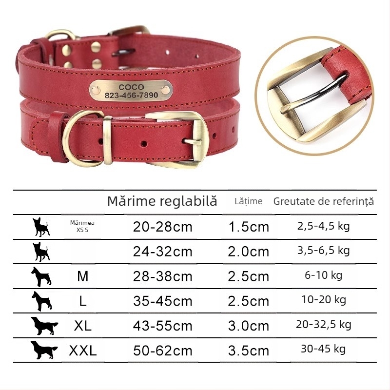 Zgarda pentru câini de companie, coarda de tracțiune din piele de vacă, gravare de marcă, anti-pierdere, Golden Retriever, inel de gât pentru câini de talie medie și mare