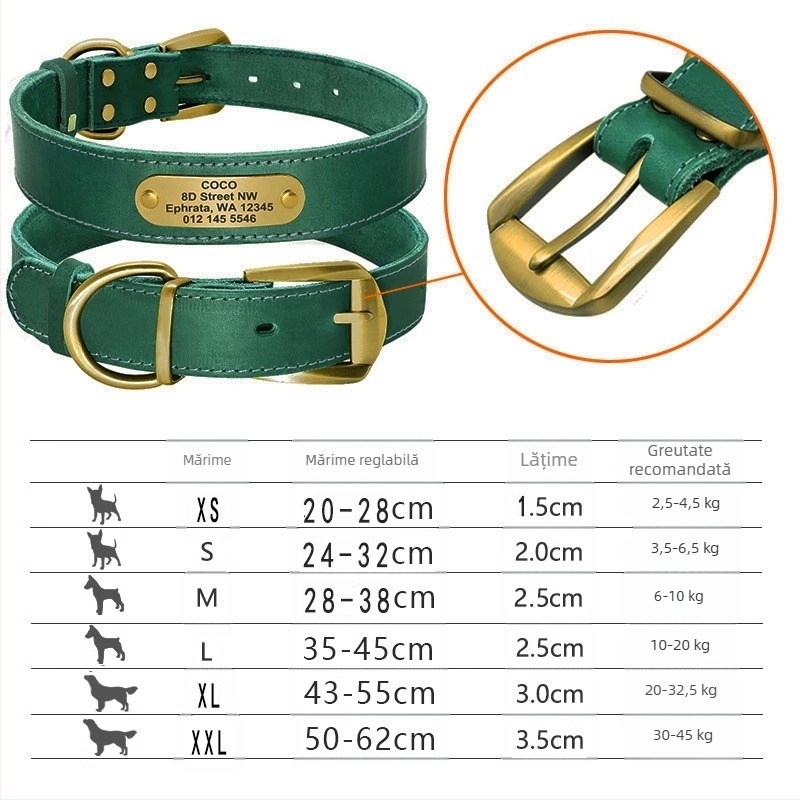 Zgarda pentru câini de companie, coarda de tracțiune din piele de vacă, gravare de marcă, anti-pierdere, Golden Retriever, inel de gât pentru câini de talie medie și mare