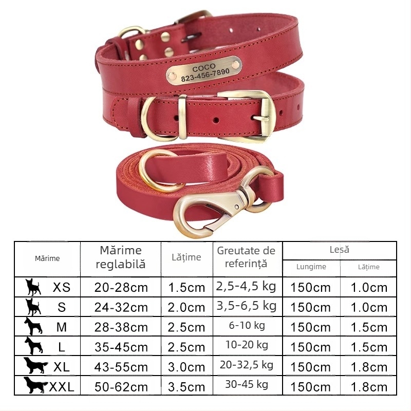 Zgarda pentru câini de companie, coarda de tracțiune din piele de vacă, gravare de marcă, anti-pierdere, Golden Retriever, inel de gât pentru câini de talie medie și mare