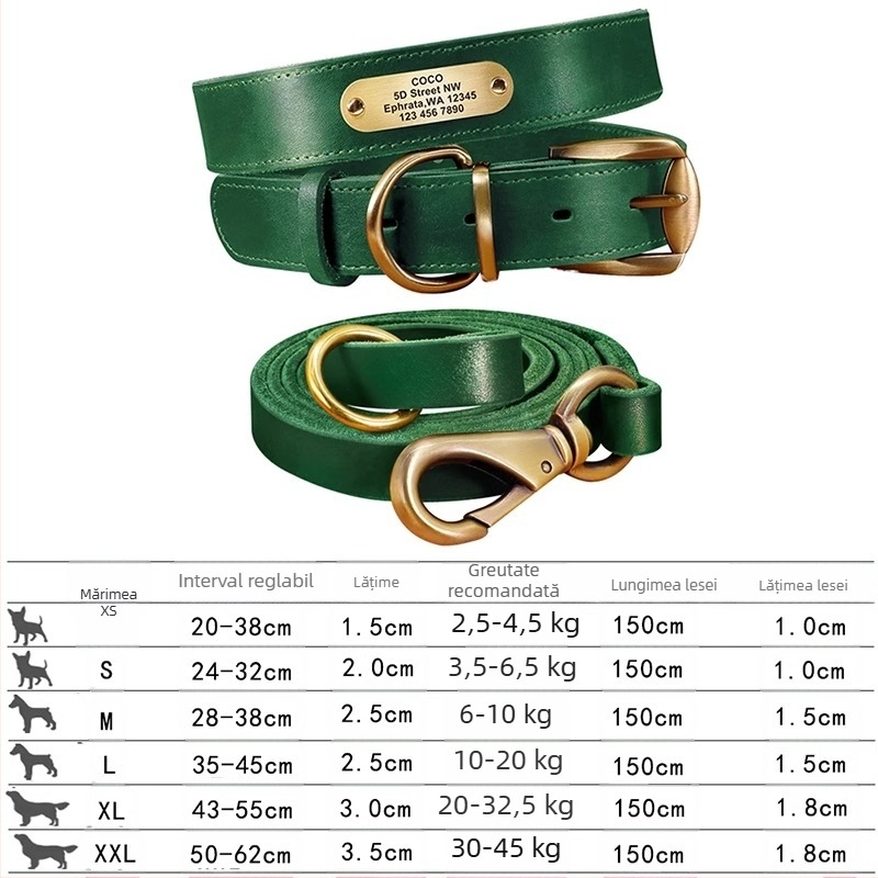 Zgarda pentru câini de companie, coarda de tracțiune din piele de vacă, gravare de marcă, anti-pierdere, Golden Retriever, inel de gât pentru câini de talie medie și mare