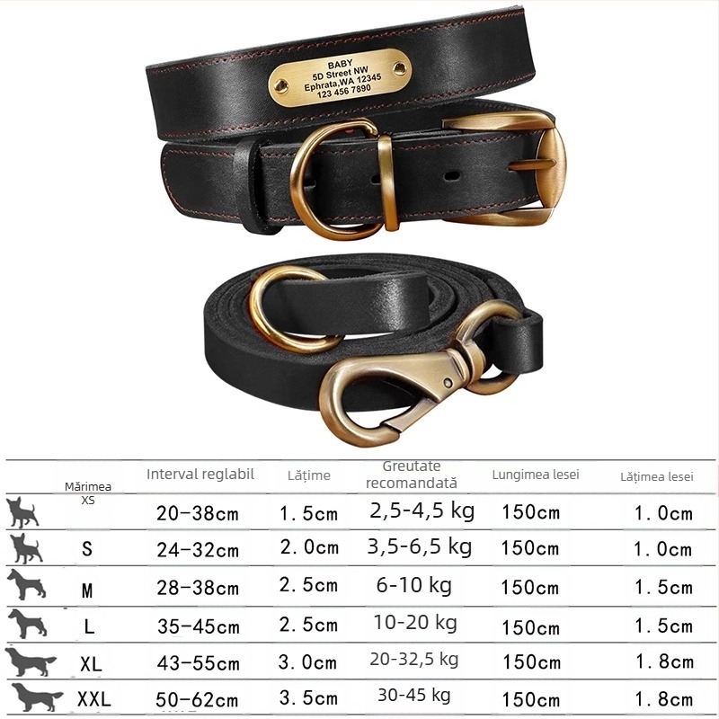 Zgarda pentru câini de companie, coarda de tracțiune din piele de vacă, gravare de marcă, anti-pierdere, Golden Retriever, inel de gât pentru câini de talie medie și mare