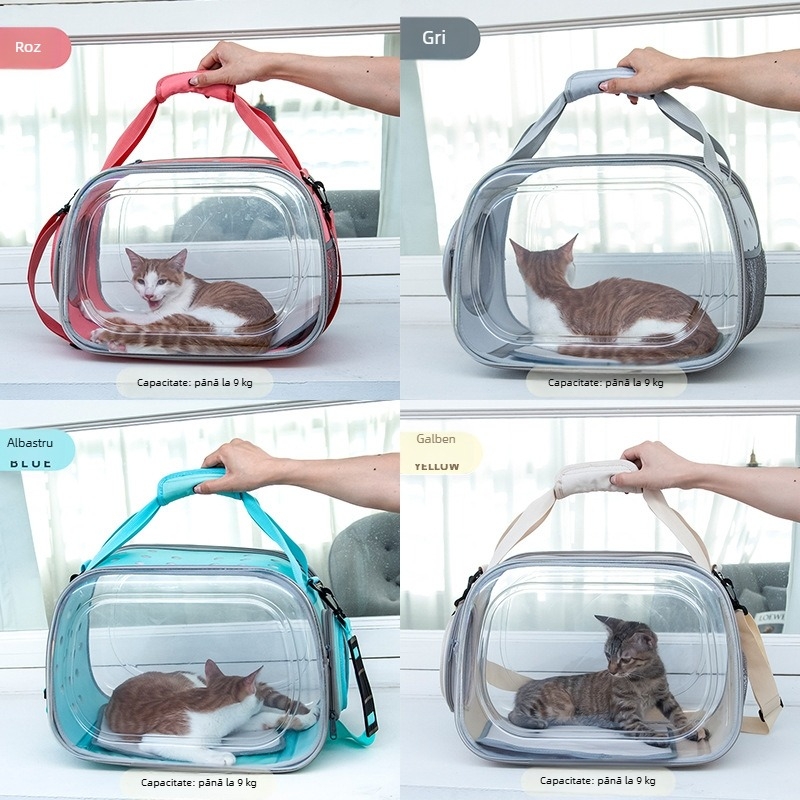 Geantă pentru pisici, rucsac pentru animale de companie, geantă de călătorie transparentă pliabilă pentru pisici și câini, geantă transparentă respirabilă pentru pisici