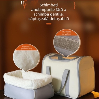 Geantă pentru pisici, rucsac portabil pentru exterior, geantă de umăr, geantă de iarnă caldă, căptușită cu fleece, geantă pentru pisici cu dublă utilizare, cuib pentru animale de companie