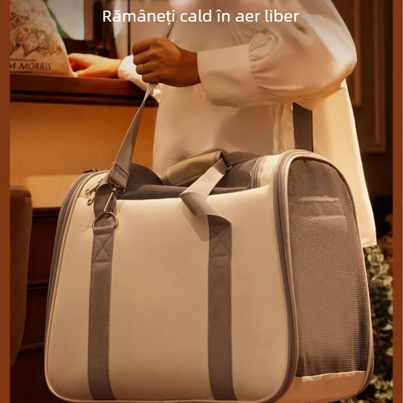 Geantă pentru pisici, rucsac portabil pentru exterior, geantă de umăr, geantă de iarnă caldă, căptușită cu fleece, geantă pentru pisici cu dublă utilizare, cuib pentru animale de companie