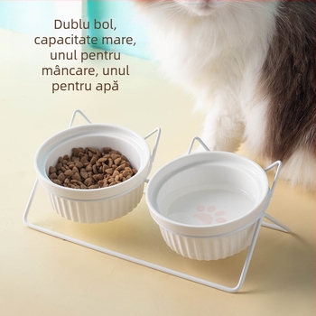 Bol ceramic pentru pisici, bol pentru hrană pentru pisici, bol pentru câini, bol pentru băut, bol pentru hrană cu protecție cervicală, bol dublu ceramic pentru pisici, articole pentru animale de companie