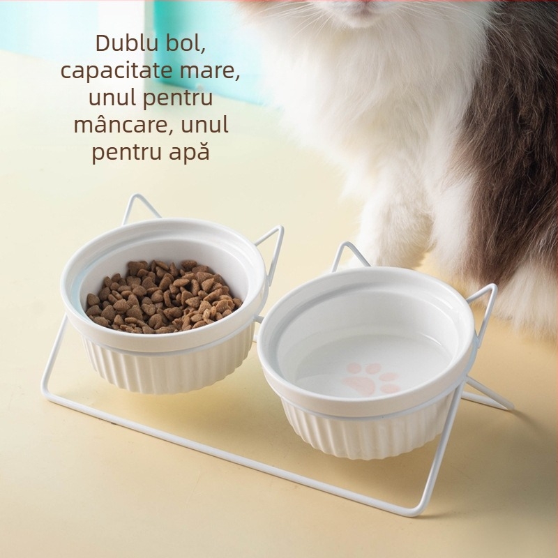 Bol ceramic pentru pisici, bol pentru hrană pentru pisici, bol pentru câini, bol pentru băut, bol pentru hrană cu protecție cervicală, bol dublu ceramic pentru pisici, articole pentru animale de companie