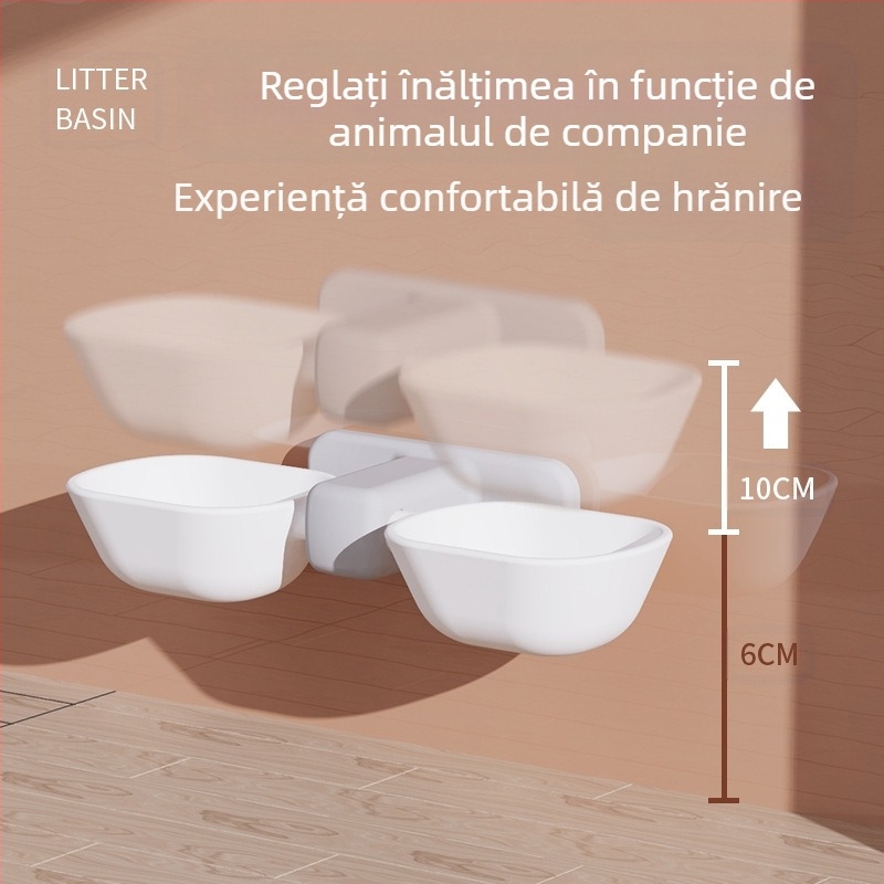 Bol pentru pisici, montat pe perete, fără perforare, pentru a preveni răsturnarea și a proteja coloana cervicală, bol pentru hrană pentru pisici, bol dublu automat cu apă potabilă suspendată pentru pisici și animale de companie