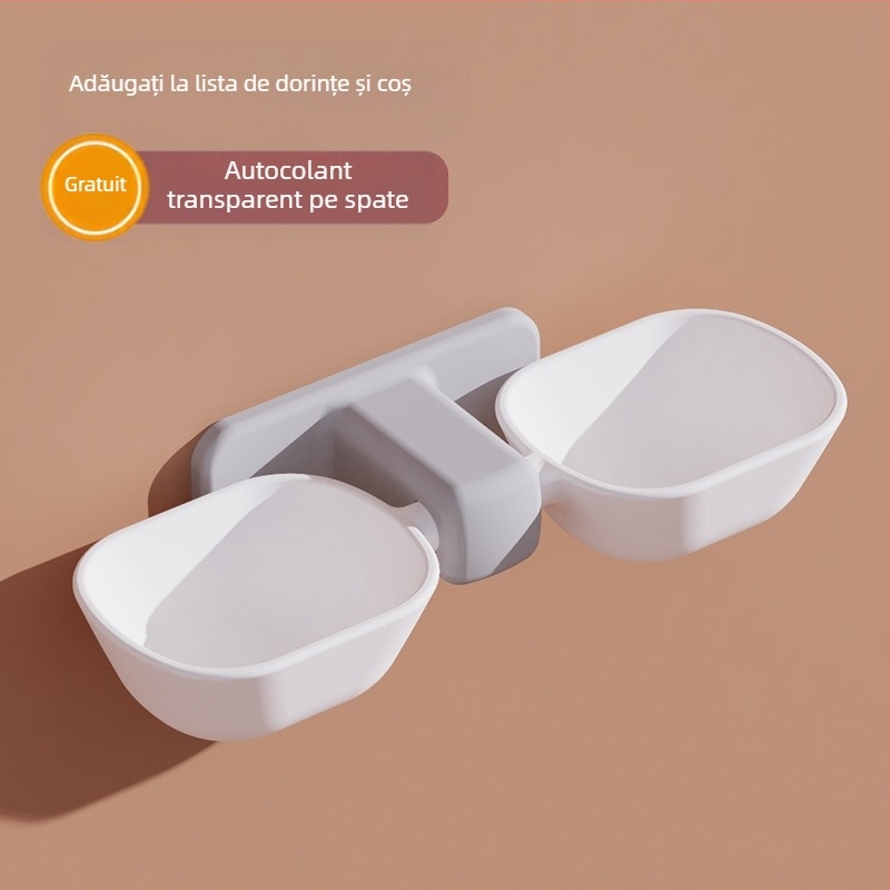 Bol pentru pisici, montat pe perete, fără perforare, pentru a preveni răsturnarea și a proteja coloana cervicală, bol pentru hrană pentru pisici, bol dublu automat cu apă potabilă suspendată pentru pisici și animale de companie