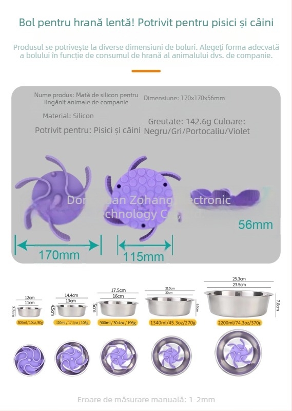 Produs nou în stoc Bol pentru lins din silicon pentru animale de companie, Covoraș de împărțit hrana pentru câini cu ventuză, Bol pentru hrană lentă anti-sufocare pentru animale de companie